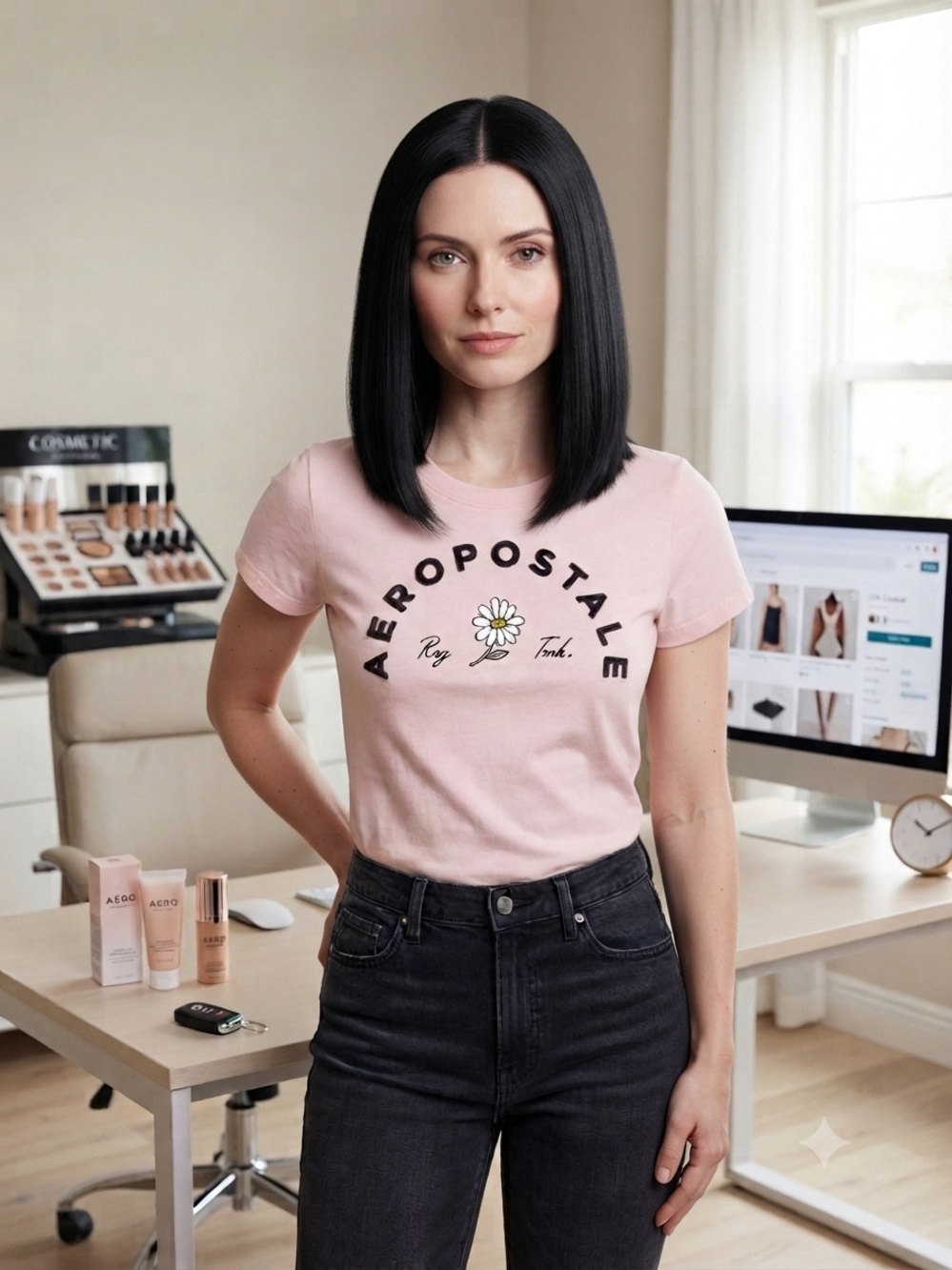 Aeropostale Pale Pink Daisy Logo Tee